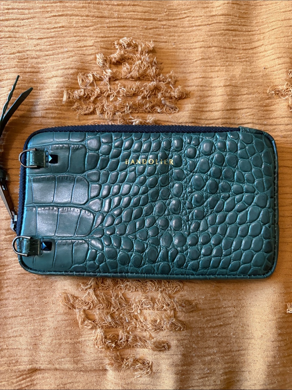 Bandolier like new green croc pouch.
